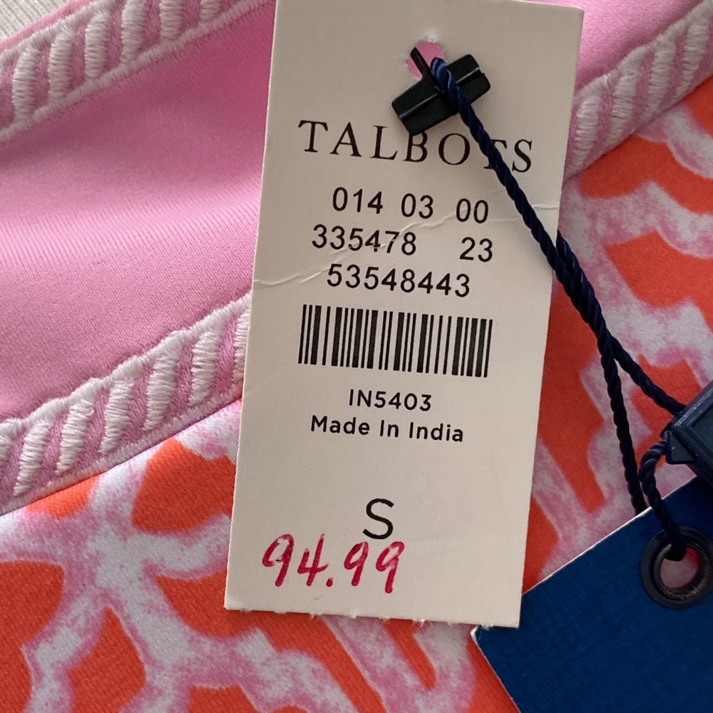 Cabana Life/Talbots Embroidered Tunic Dress Contrast Neckline Coral Lattice S - Picture 14 of 14